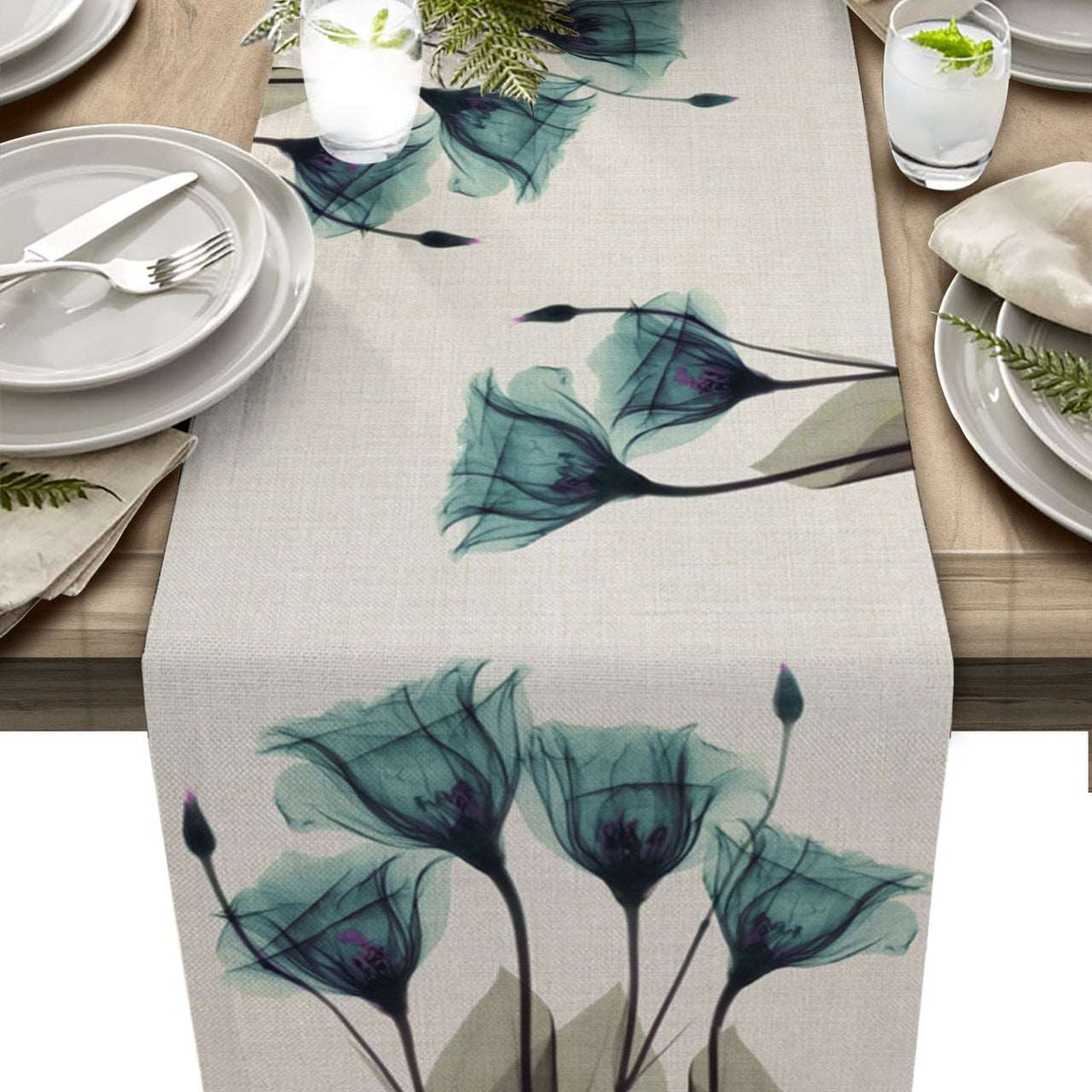 Blue Tulip Table Runner for Dining Table Kitchen Decor Anti-stain Dining Table Tablecloth Rectangular Dining Table Runner - TheWellBeing1