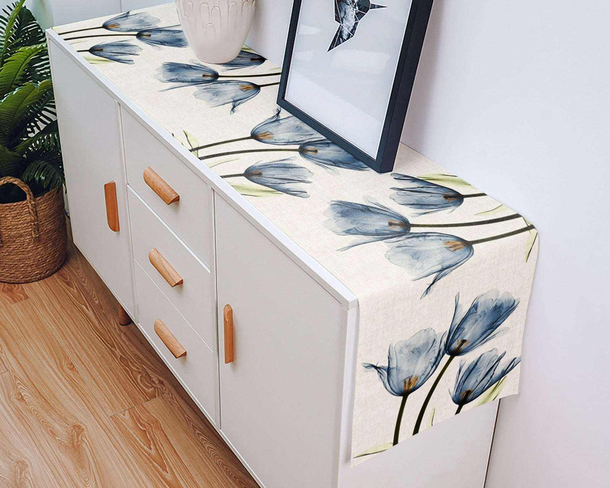 Blue Tulip Table Runner for Dining Table Kitchen Decor Anti-stain Dining Table Tablecloth Rectangular Dining Table Runner - TheWellBeing1