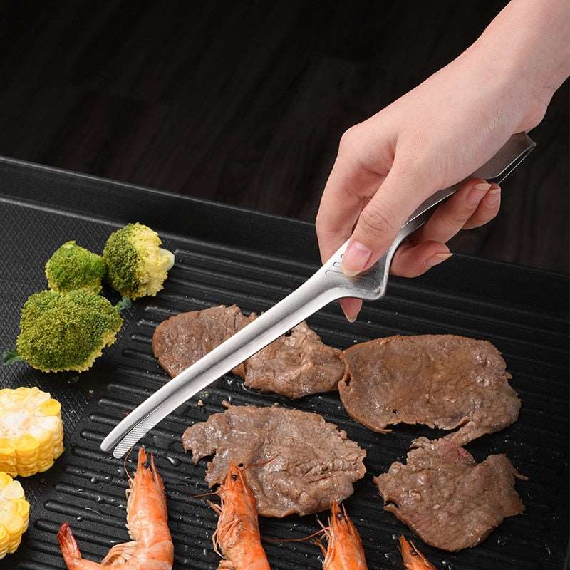 Korean BBQ Meat Tongs Stainless Steel Long Barbecue Clips Round/Sharp Mouth Cooking Steak Tweezers Kitchen accessories Tool - TheWellBeing1