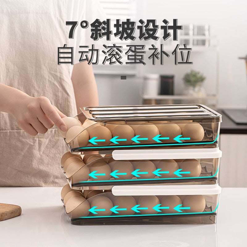 Automatic rolling egg box multi-layer Rack Holder for Fridge fresh-keeping box egg Basket storage containers kitchen organizers - TheWellBeing1