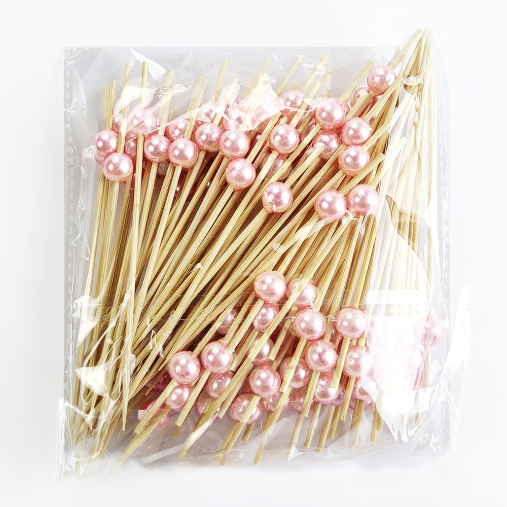 Bamboo Cocktail Picks Pearl  Skewers Wooden Cocktail Picks Fruit Pick 