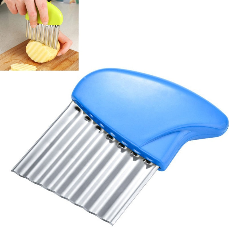 Stainless Steel Potato Chip Slicer Dough Vegetable Fruit Crinkle Wavy Kitchen Knife Cutter Chopper French Fry Maker Tools Gadget - Culinarywellbeing