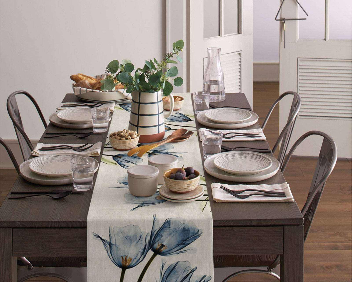 Blue Tulip Table Runner for Dining Table Kitchen Decor Anti-stain Dining Table Tablecloth Rectangular Dining Table Runner - TheWellBeing1