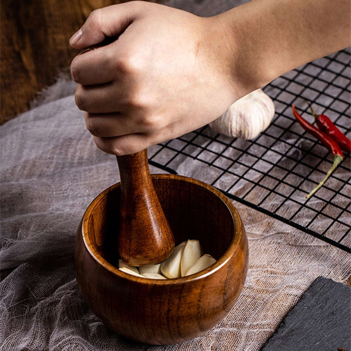 Bamboo Wooden Mortar and Pestle Spice Herb Grinder Mixing Grinding Bowl Crusher Set Restaurant Kitchen Tools Accessories - TheWellBeing1