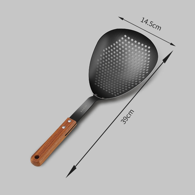 Stainless Steel Fry Food Strainer Scoop, Kitchen Residue Colander Soup Oil Strainer Spoon With Anti-Scald Wooden Handle - Culinarywellbeing