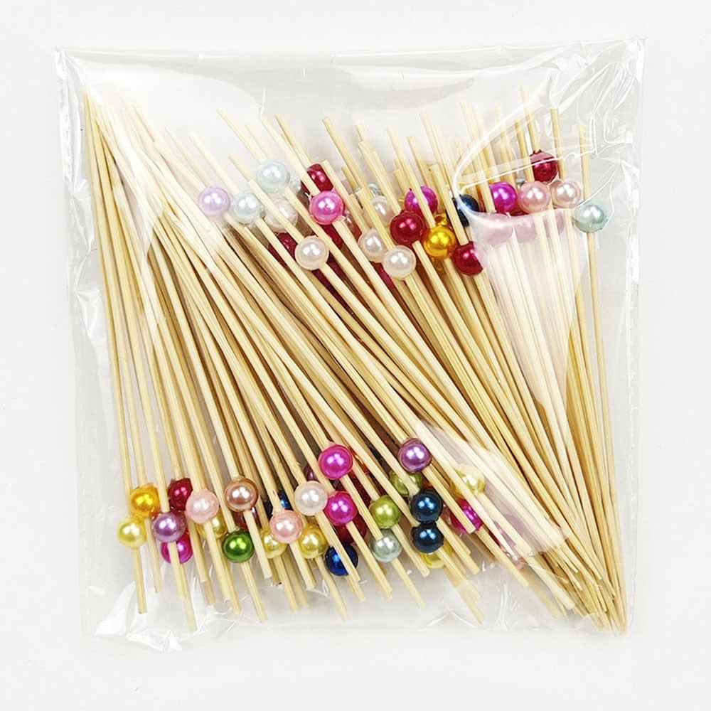 Bamboo Cocktail Picks Pearl  Skewers Wooden Cocktail Picks Fruit Pick 