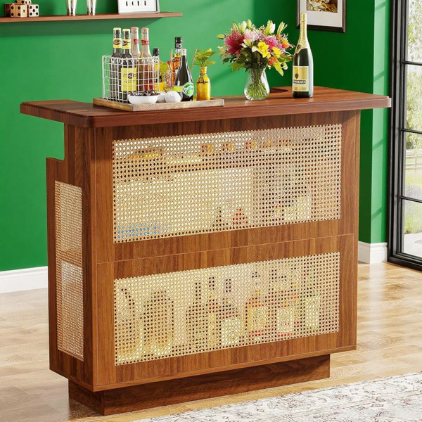 Bar Cabinet with Woven Rattan | Stylish & Spacious Home Bar