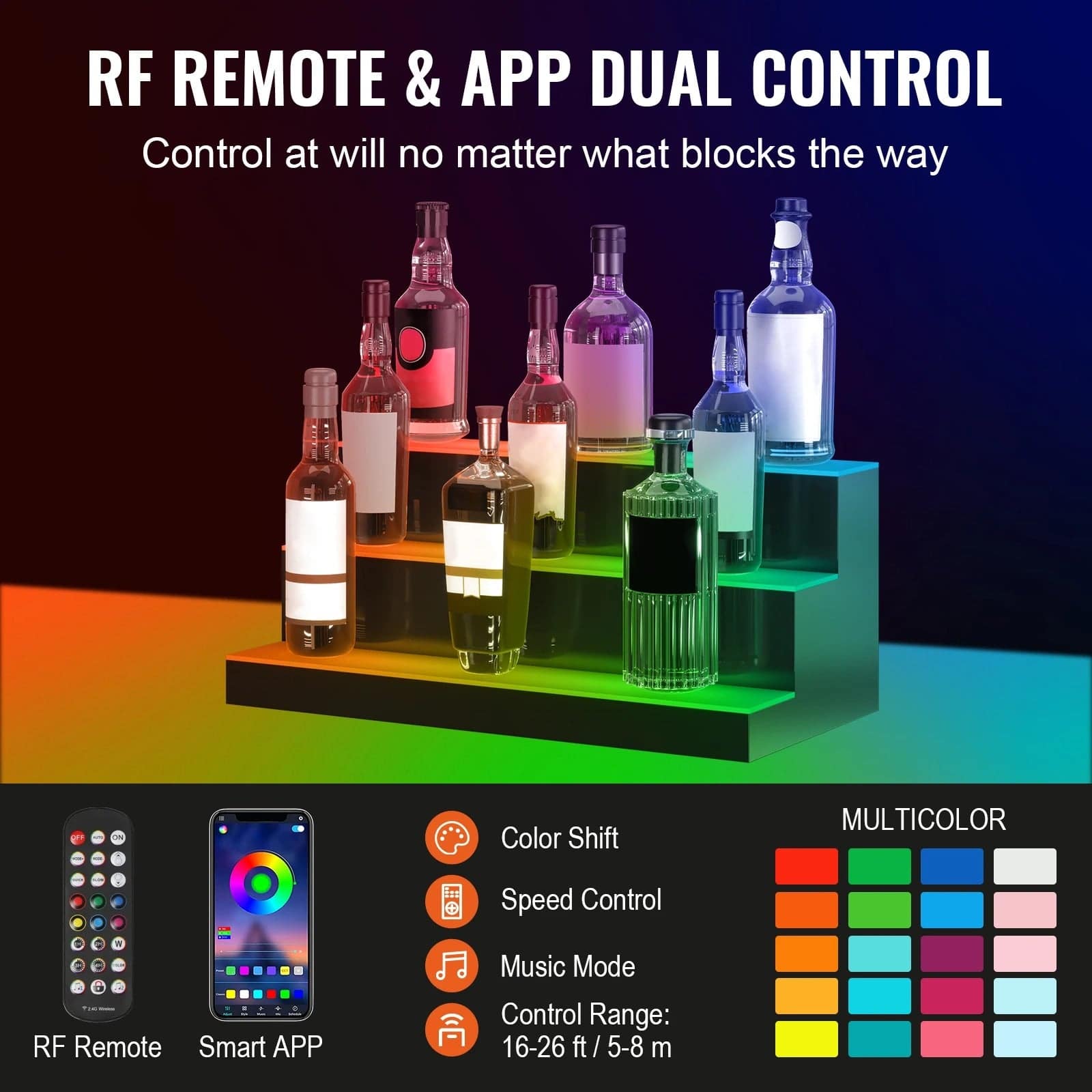 App Content Shelf Multi-color Translucent Acrylic Bar Shelf with Remote App Control ...