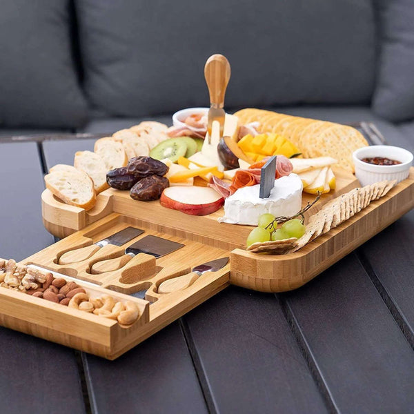Bamboo Cheese Board Set Wooden Cheese Plate Charcuterie Boards Set - Culinarywellbeing
