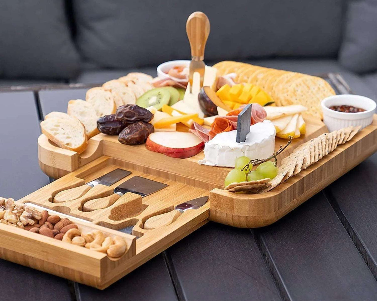 Bamboo Cheese Board Set Wooden Cheese Plate Charcuterie Boards Set - Culinarywellbeing