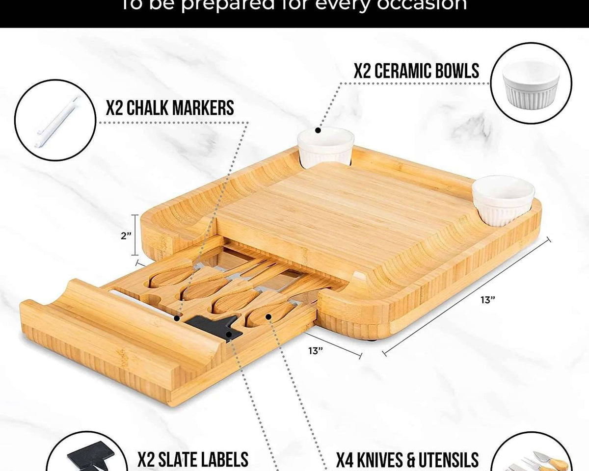 Bamboo Cheese Board Set Wooden Cheese Plate Charcuterie Boards Set - Culinarywellbeing