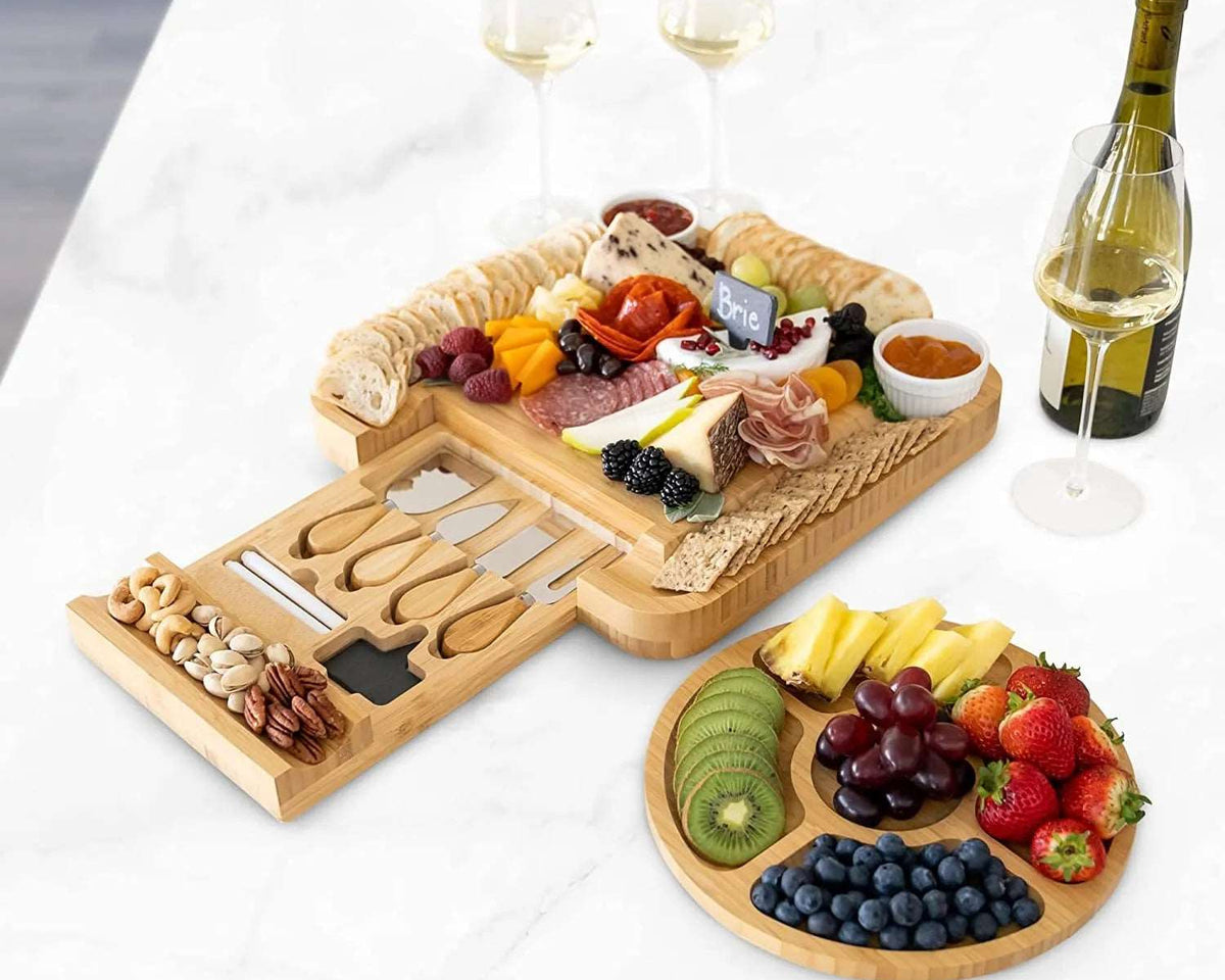 Bamboo Cheese Board Set Wooden Cheese Plate Charcuterie Boards Set - Culinarywellbeing