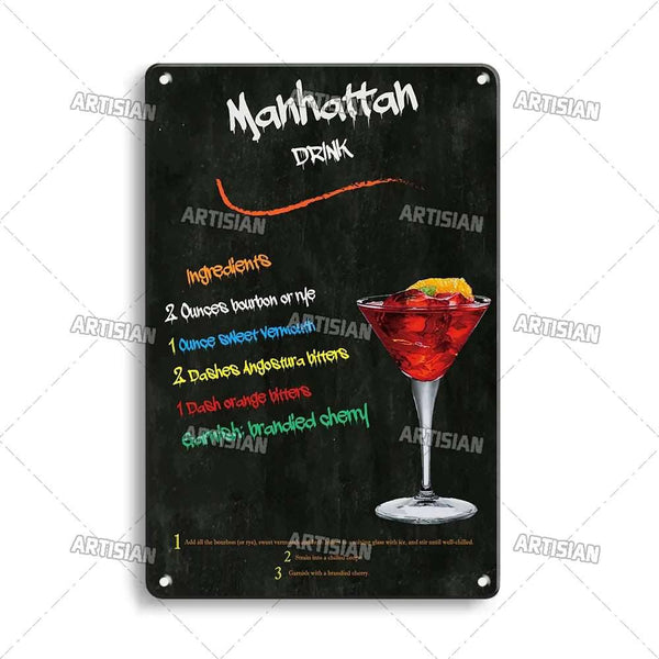 ARTISIAN Vintage Cocktail Metal Tin Sign Decorative Plate Bar Home Metal Signs Studio Wall Decoration - Culinarywellbeing