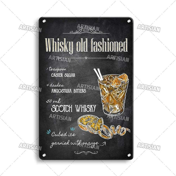 ARTISIAN Vintage Cocktail Metal Tin Sign Decorative Plate Bar Home Metal Signs Studio Wall Decoration - Culinarywellbeing