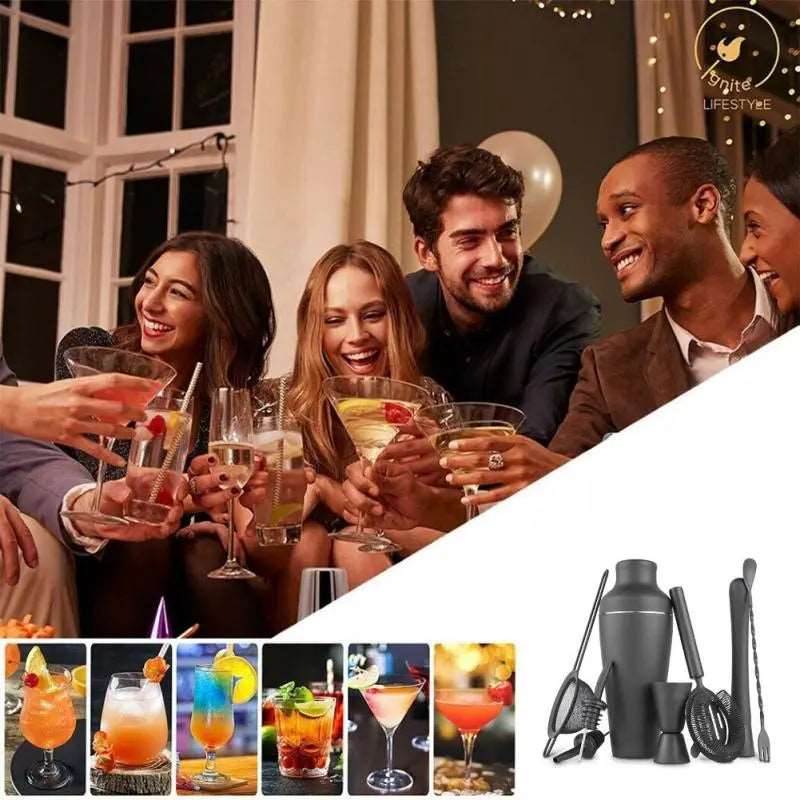 Cocktail Shaker 600ml Stainless Steel Wine Matte Black Shaker Mixer - Culinarywellbeing