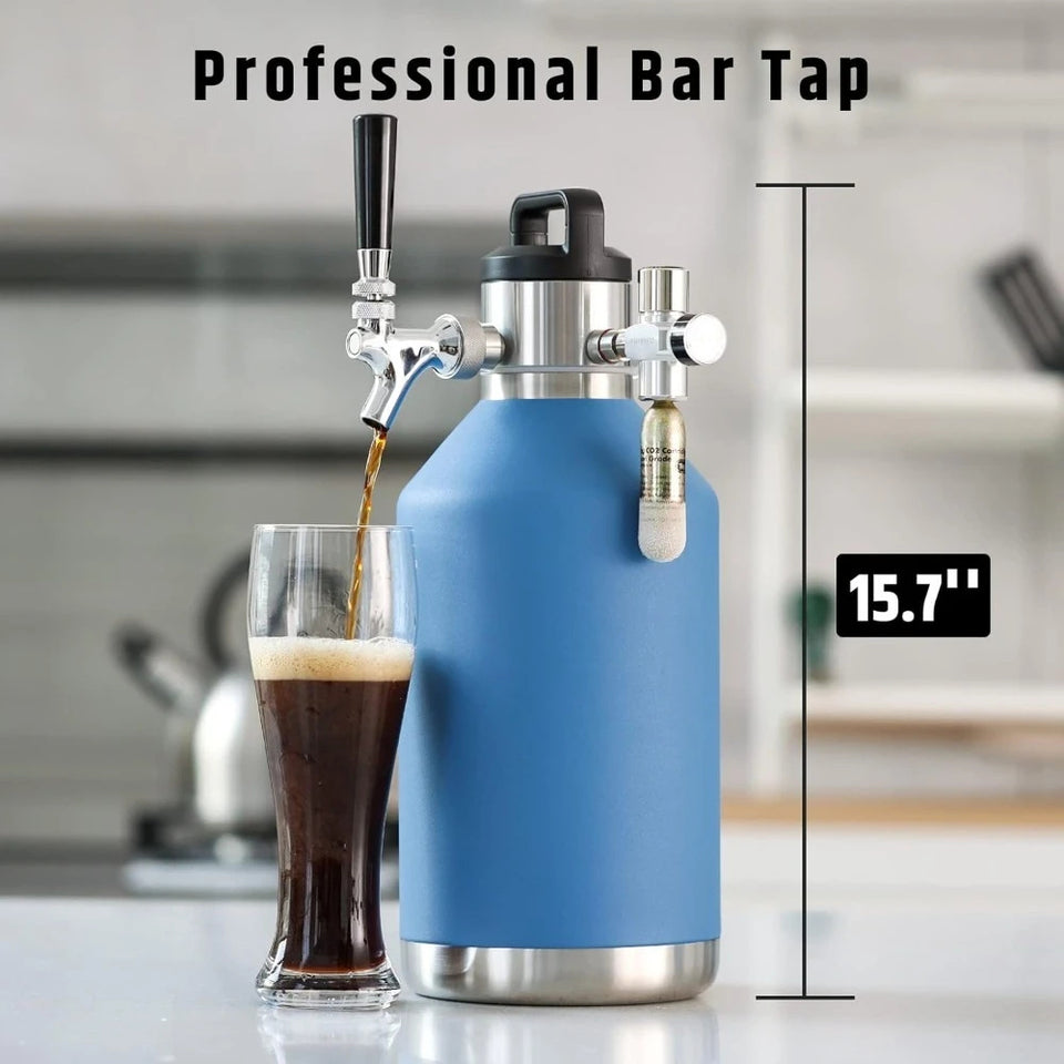 128oz Insulated Beer Growler w/ Tap - 24hr Cold, 30PSI Carbonation