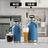 128oz Stainless Steel Beer Growler - Double-Wall Vacuum Insulated Keg w/ Professional Tap, 30PSI Carbonation Cap & Carry Handle (Ocean Blue) - CulinaryWellBeing