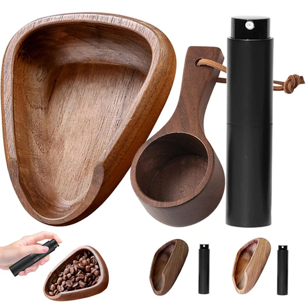 Wooden Barista Set - Coffee Dosing Cup & Spray Bottle for Perfect Brew

