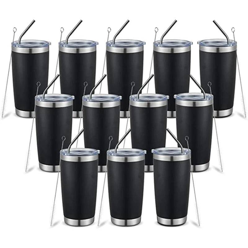 20oz Tumbler with Lid And Metal Straw Cup BulkCoffee Mug Tumbler - 20oz Insulated Tumbler with Lid and Metal Straw ! Vacuum Insulated Double Wall Coffee Powder Coated Mug 12pcs - Culinarywellbeing