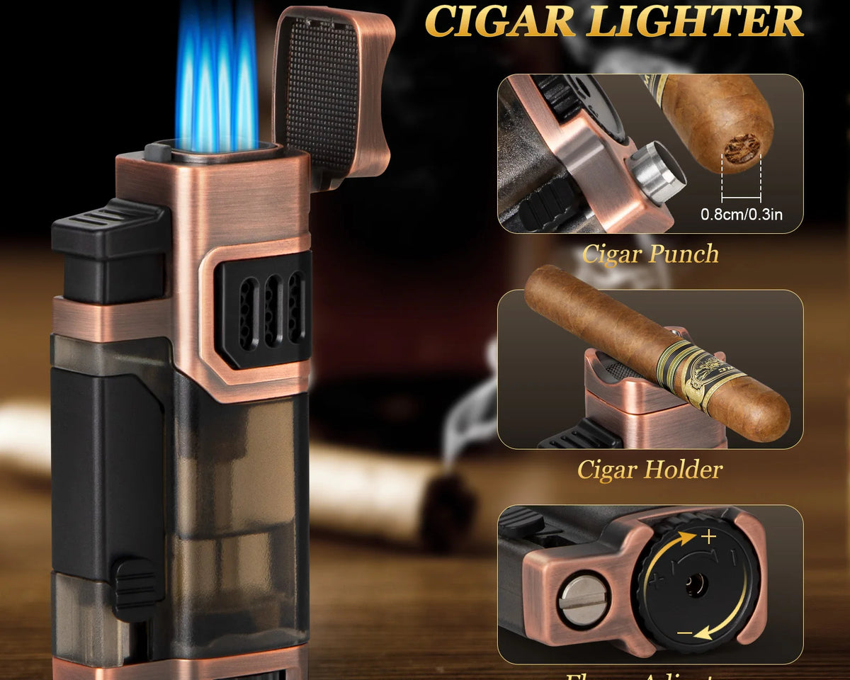 3-Layer Travel Cigar Humidor Set w/ Lighter & Hygrometer – 9-Cigar Case

