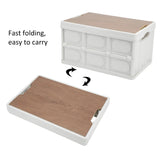 30L Folding Storage Box - Outdoor Camping Picnic Organizer w/ Wood Panel


