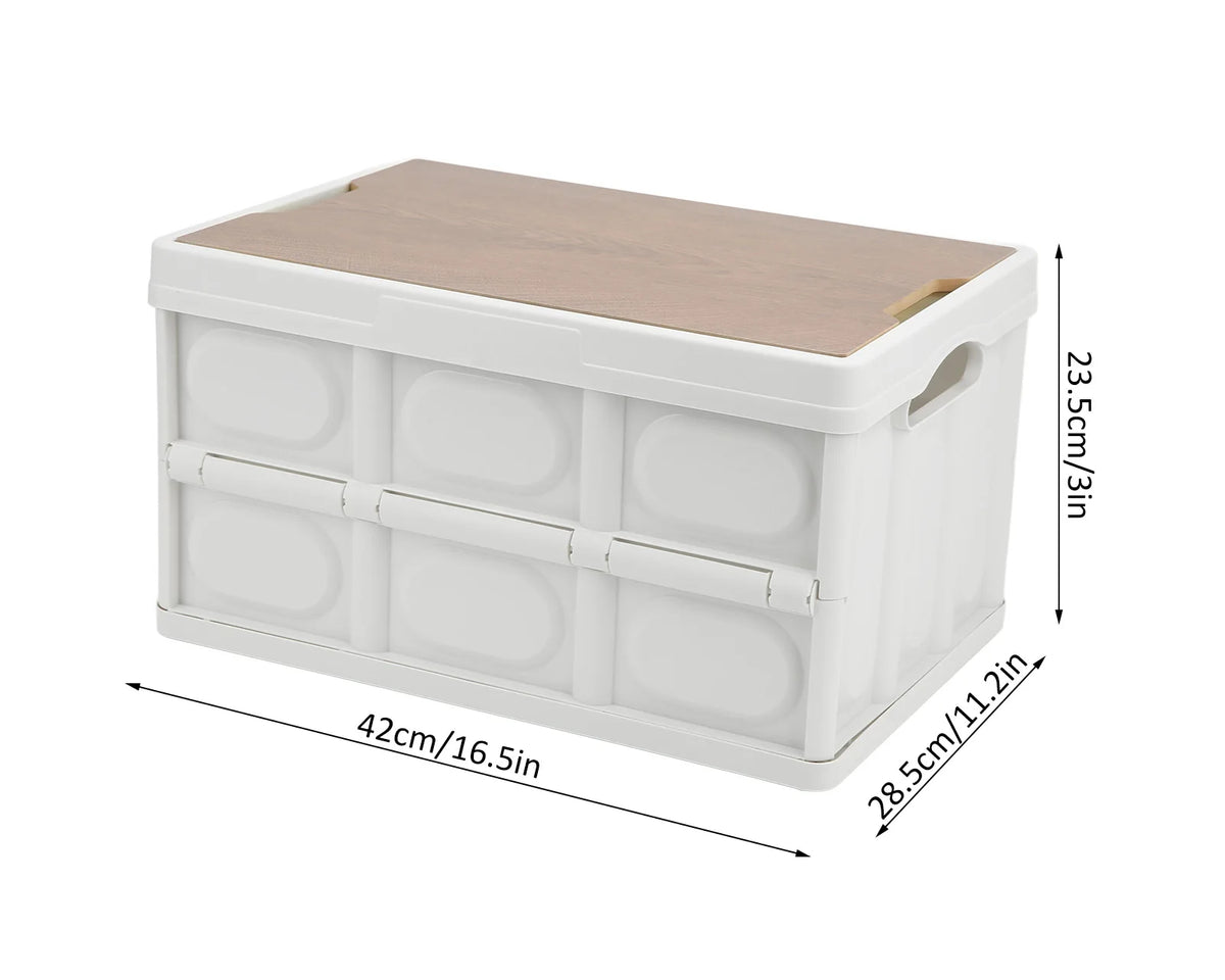 30L Folding Storage Box - Outdoor Camping Picnic Organizer w/ Wood Panel

