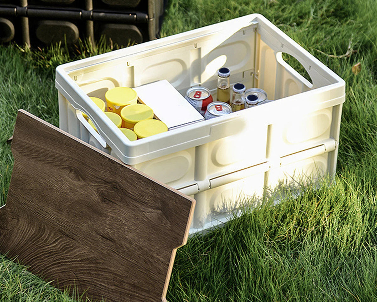 30L Outdoor Folding Storage Box - Thickened Waterproof Organizer with Wooden Panel | Camping, Picnic & Home Use | Collapsible Design - CulinaryWellBeing