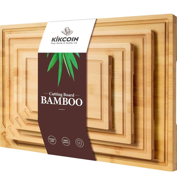 4-Piece Extra Large Bamboo Cutting Board Set with Juice Groove & Inner Handle – Heavy-Duty Kitchen Essential
