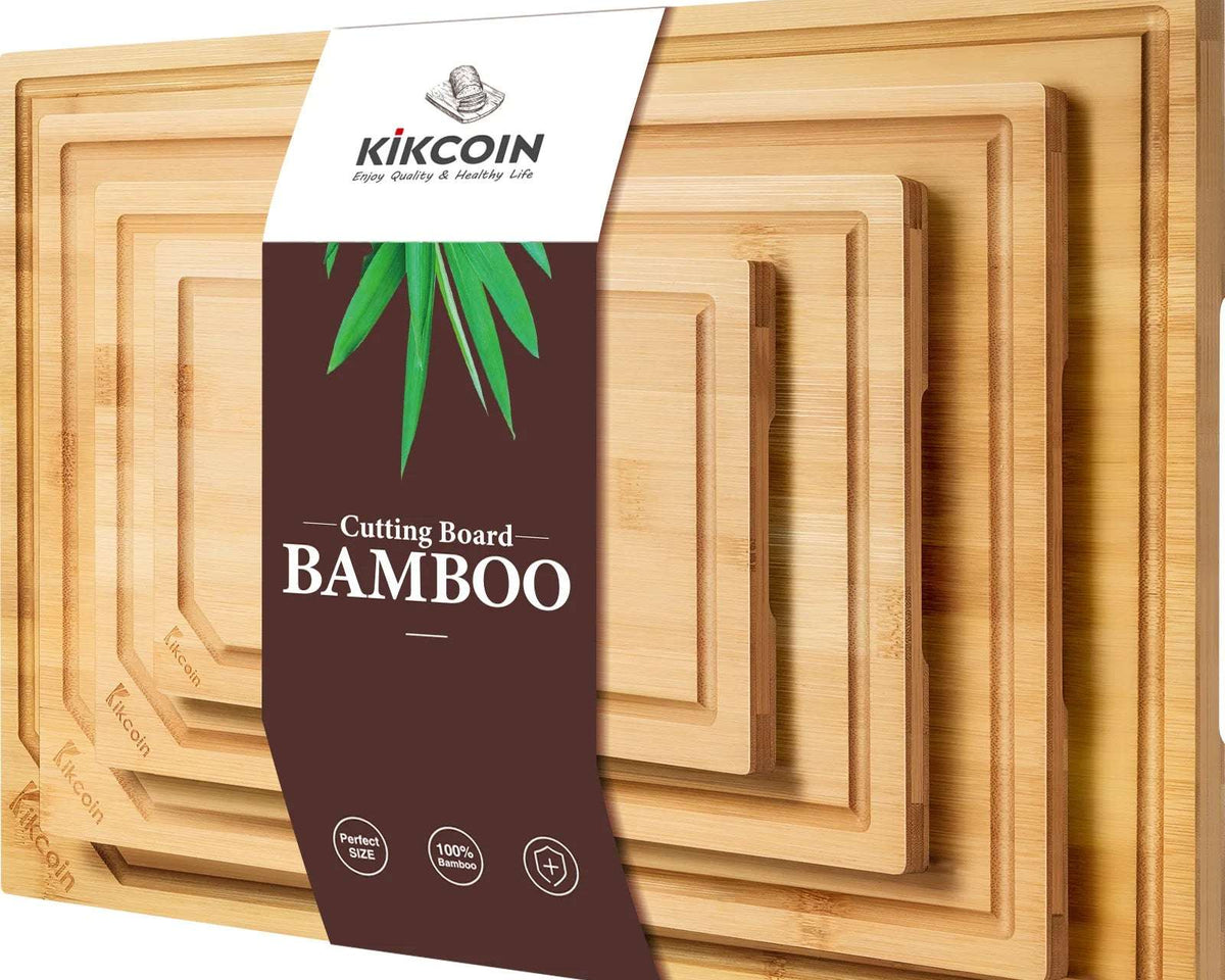 4-Piece Extra Large Bamboo Cutting Board Set with Juice Groove & Inner Handle – Heavy-Duty Kitchen Essential
