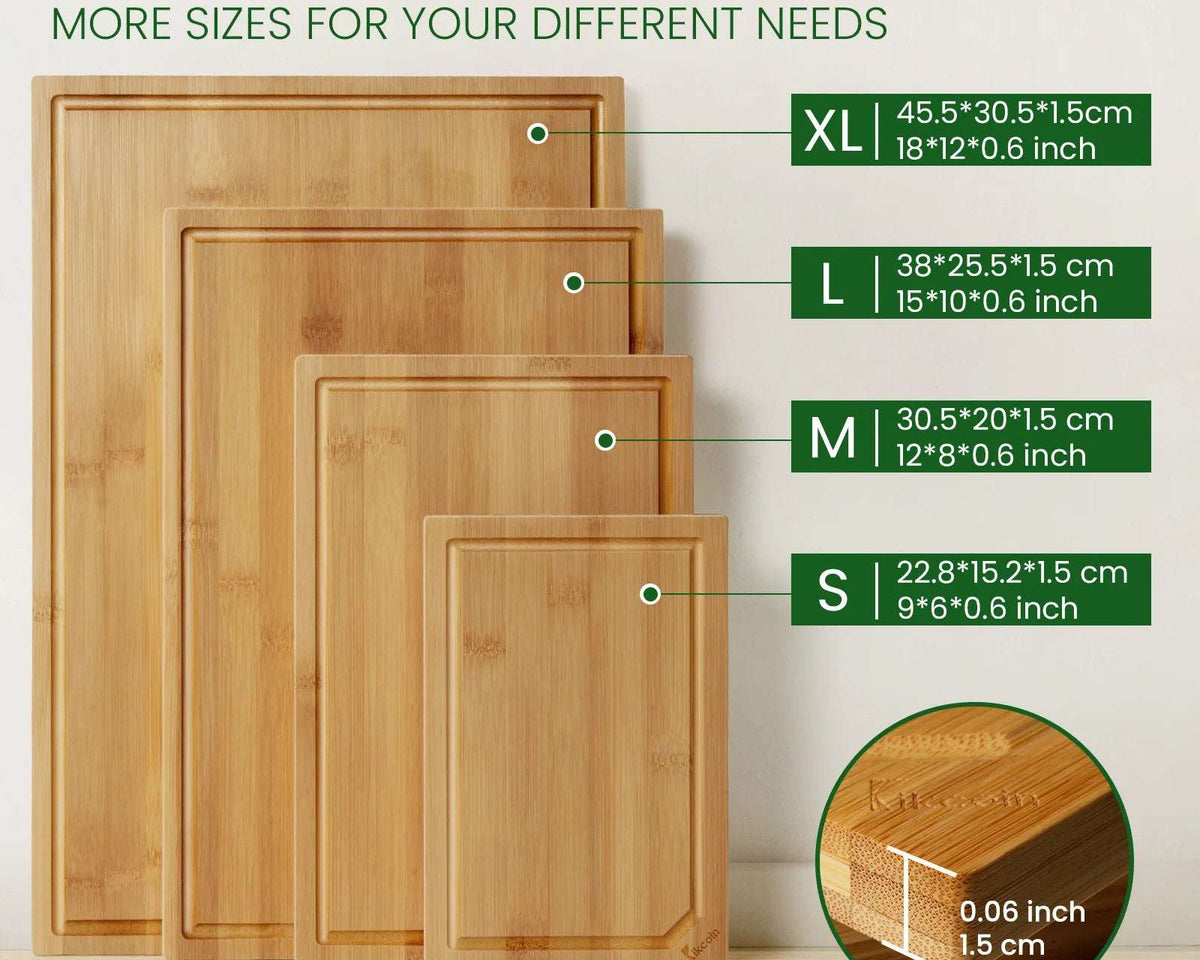 4-Piece Extra Large Bamboo Cutting Board Set with Juice Groove & Inner Handle – Heavy-Duty Kitchen Essential