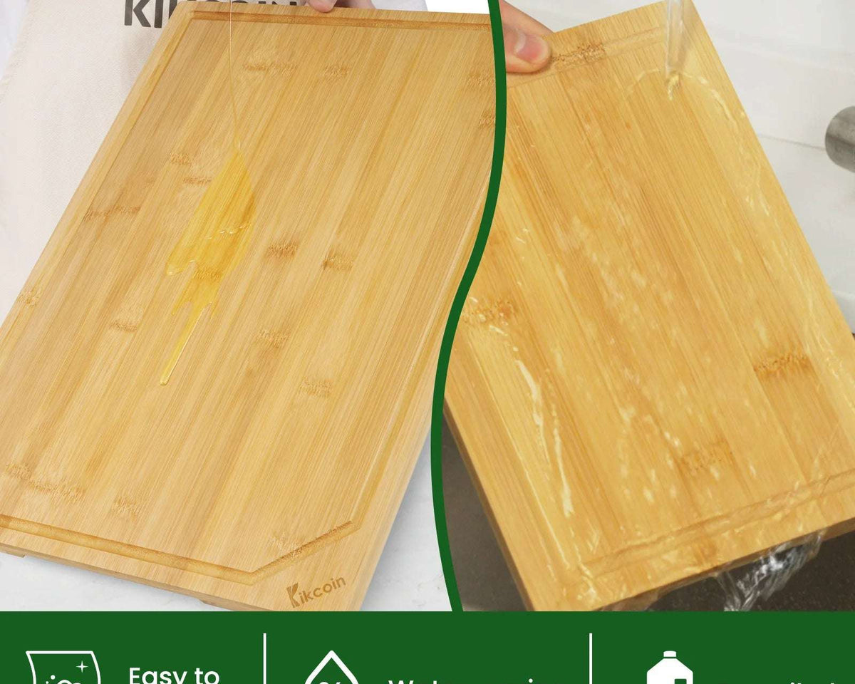 4-Piece Extra Large Bamboo Cutting Board Set with Juice Groove & Inner Handle – Heavy-Duty Kitchen Essential