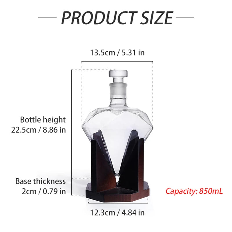 850mL Diamond Wine Decanter Set - Premium Borosilicate Glass Carafe with Wooden Base | Gift Box Included | Home Bar Centerpiece - CulinaryWellBeing