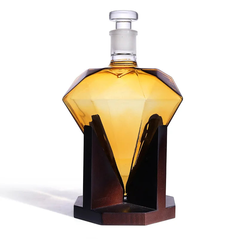 850mL Diamond Wine Decanter Set - Premium Borosilicate Glass Carafe with Wooden Base | Gift Box Included | Home Bar Centerpiece - CulinaryWellBeing