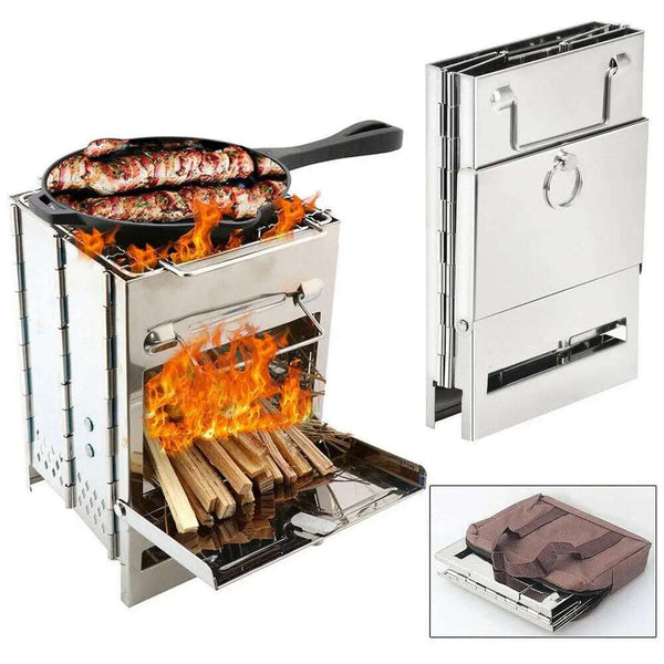 Folding Backpacking Wood Stove Mini BBQ Grill With Carry Bag - Culinarywellbeing