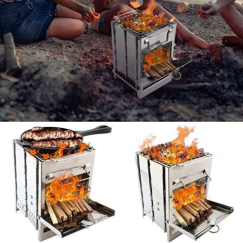 Folding Backpacking Wood Stove Mini BBQ Grill With Carry Bag - Culinarywellbeing