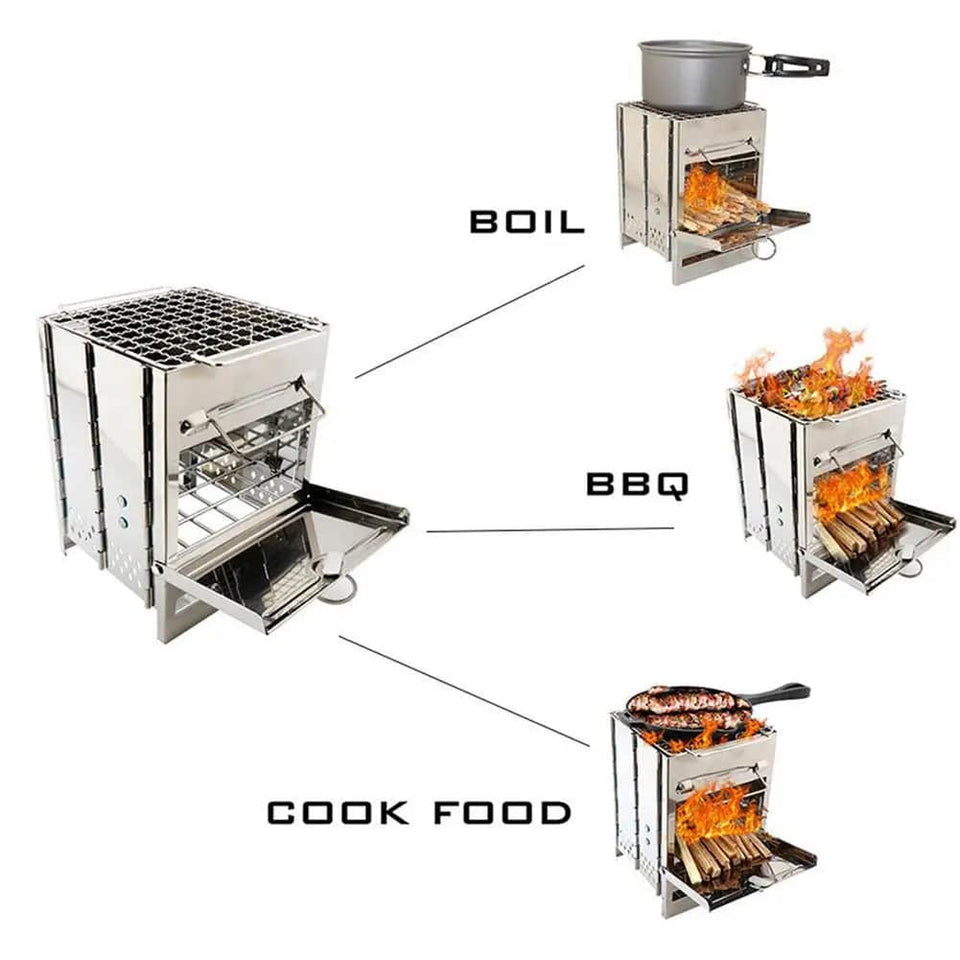 Folding Backpacking Wood Stove Mini BBQ Grill With Carry Bag - Culinarywellbeing