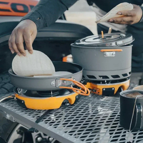 CulinarywellBeing’s 2-burner camping stove kit: 10,000 BTU burners, 5L pot & nonstick pan. Boils in 3 mins. Perfect for backpacking gourmets. Shop now!
