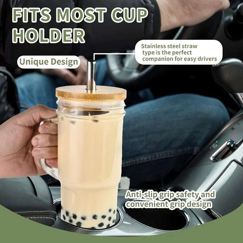 Glass Cup Wooden Lid Bubble Tea Cold Drinking - Culinarywellbeing