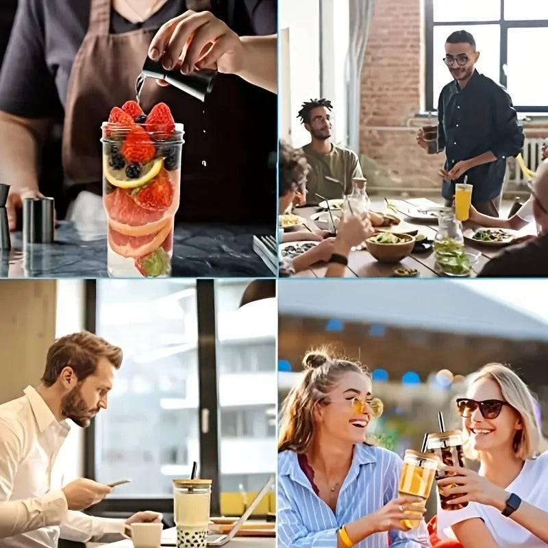 Glass Cup Wooden Lid Bubble Tea Cold Drinking - Culinarywellbeing