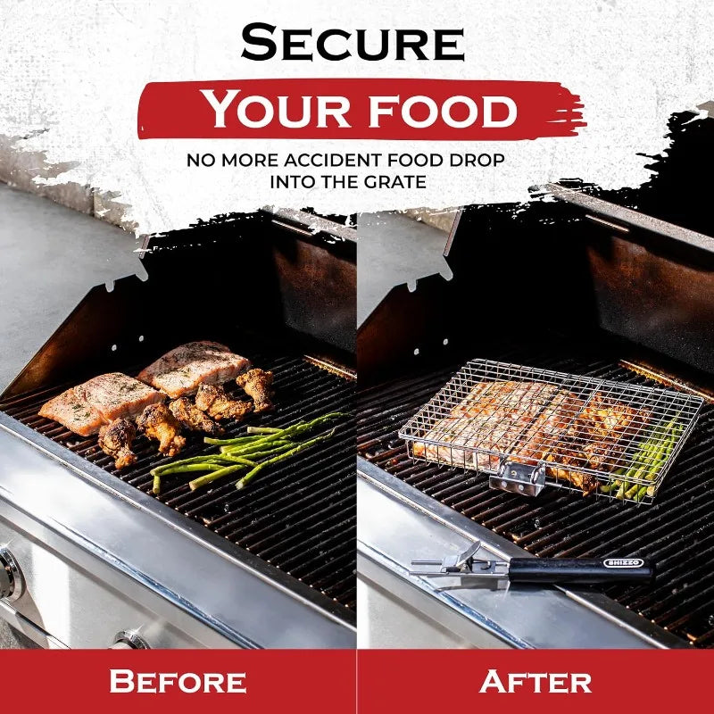 Portable Stainless Steel Grill Basket for Fish & Vegetables – Folding BBQ Grill Basket with Handle – Camping, Tailgating, Backyard Grilling – Nonstick, Dishwasher Safe, Heavy Duty - CulinaryWellBeing
