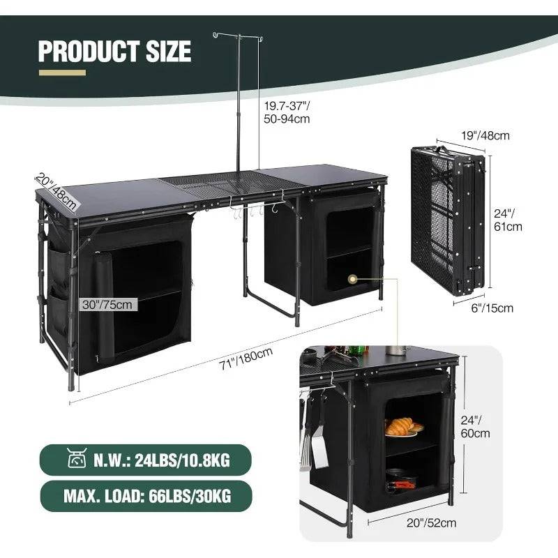 REDCAMP Extra Long 71" L Portable Camping Kitchen Table - Culinarywellbeing