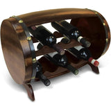 Wooden Barrel Wine Rack - Holds 10 Bottles, Rustic Tabletop Display