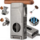 Scotte 4-Jet Flame Cigar Lighter - 5-in-1 Windproof Torch w/ V-Cutter, Punch, Holder & Draw Enhancer (Refillable Butane, Gift Box) - CulinaryWellBeing