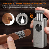 Scotte 4-Jet Flame Cigar Lighter - 5-in-1 Windproof Torch w/ V-Cutter, Punch, Holder & Draw Enhancer (Refillable Butane, Gift Box) - CulinaryWellBeing
