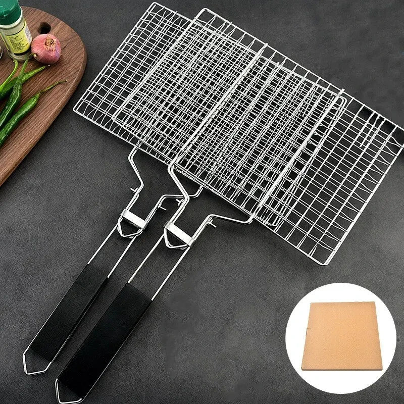 Stainless Steel BBQ Grill Mesh Mat – Non-Stick Grilling Basket for Meat, Vegetables & Steak – Camping, Picnic & Party Barbecue Tool (Folding Design) - CulinaryWellBeing
