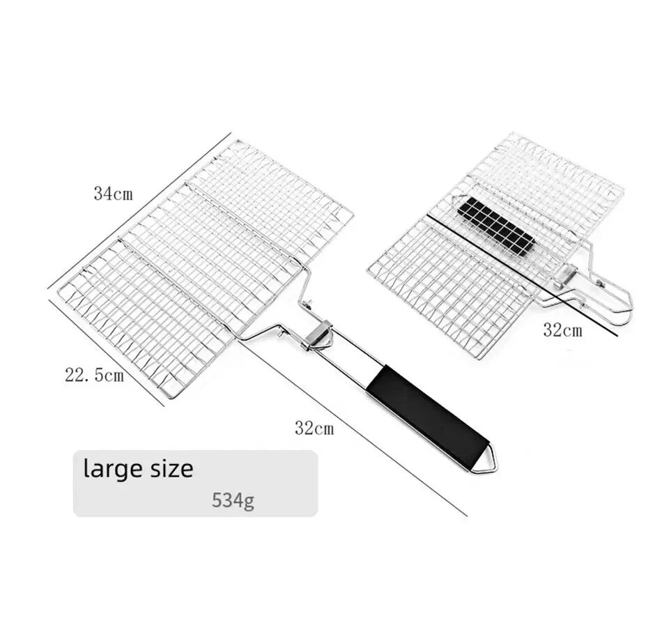 Stainless Steel BBQ Grill Mesh Mat – Non-Stick Grilling Basket for Meat, Vegetables & Steak – Camping, Picnic & Party Barbecue Tool (Folding Design) - CulinaryWellBeing