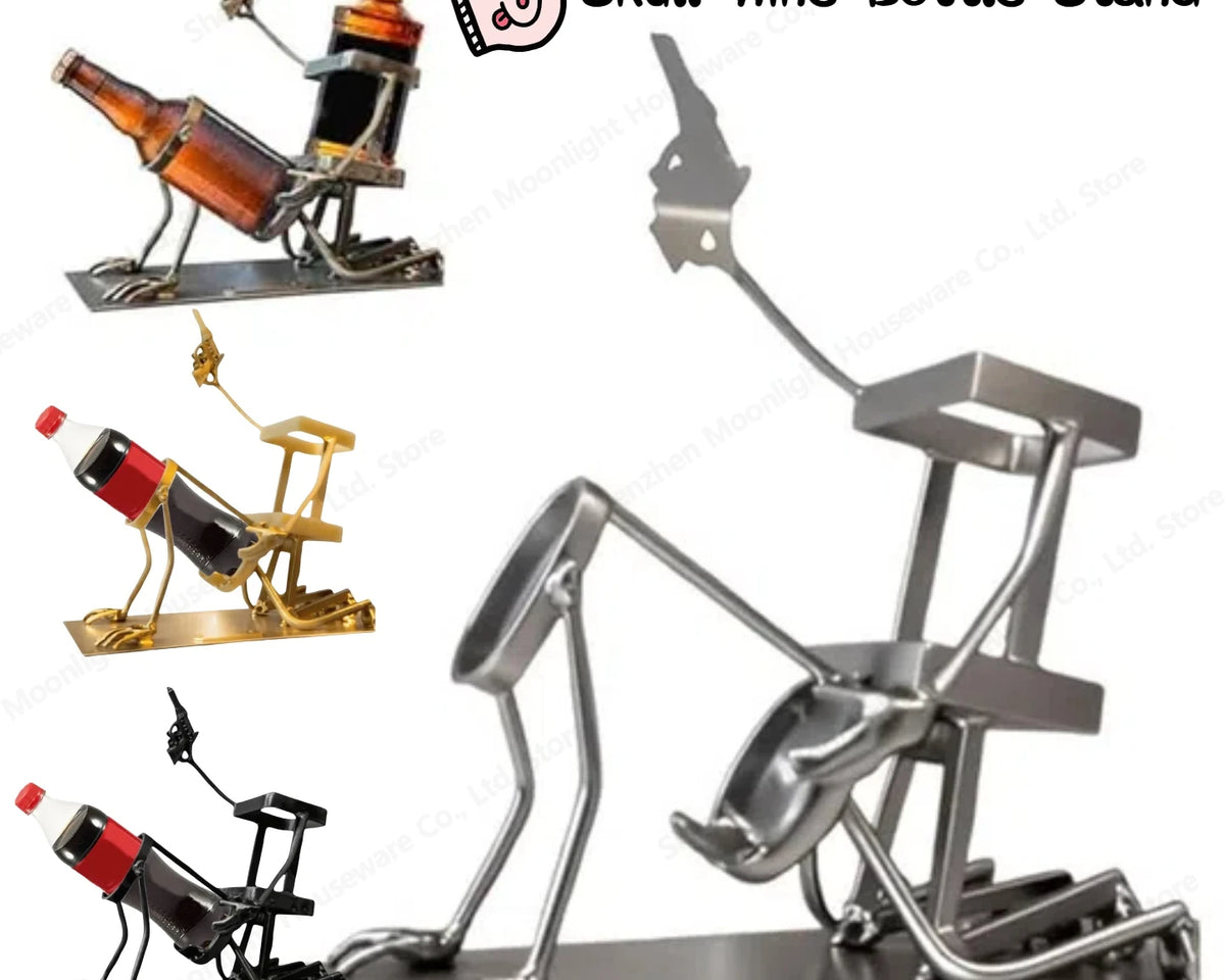 Steampunk Skull Wine Rack - Metal Skeleton Bottle Holder for Bar Decor

