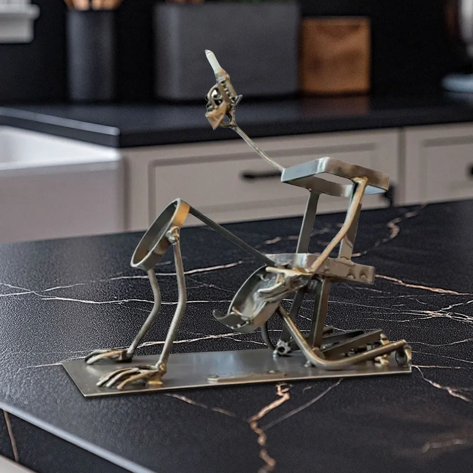 Steampunk Skull Wine Rack - Metal Skeleton Bottle Holder for Bar Decor

