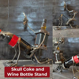 Steampunk Skull Wine Rack - Metal Skeleton Bottle Holder for Bar Decor

