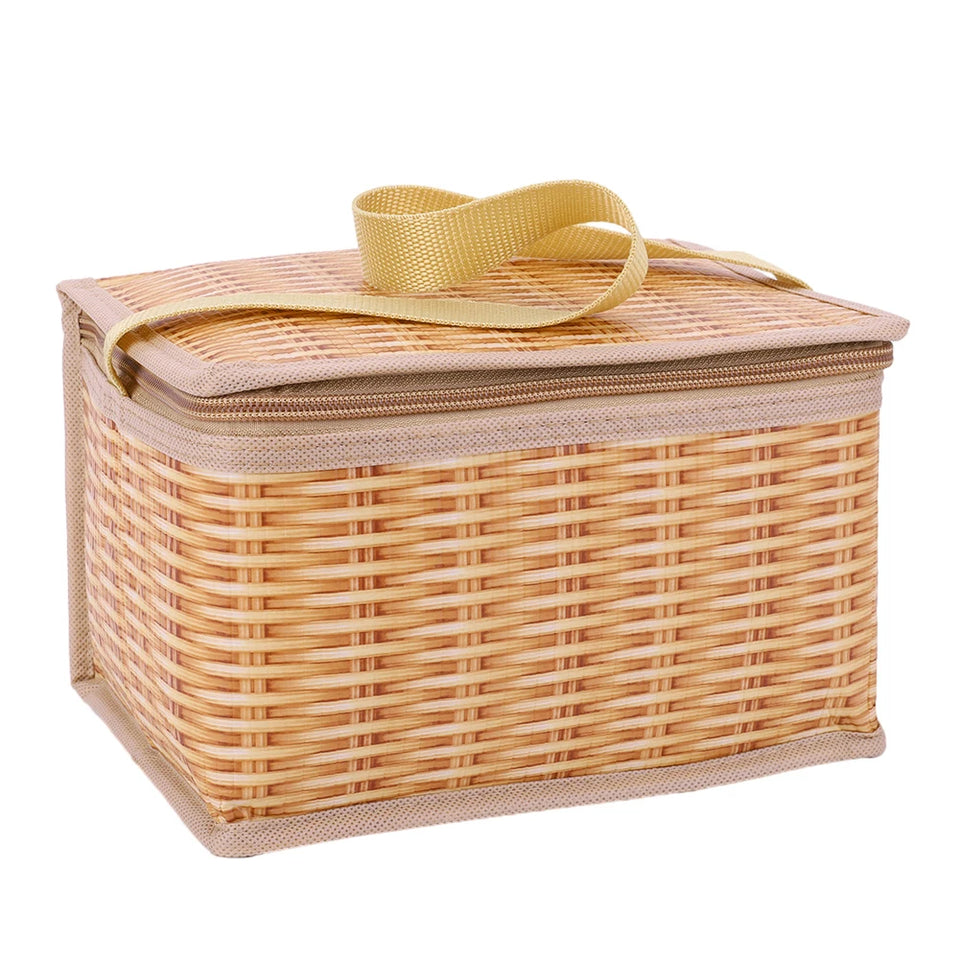 Wicker Picnic Cooler Bag - Thermal Insulated Lunch Box for Camping

